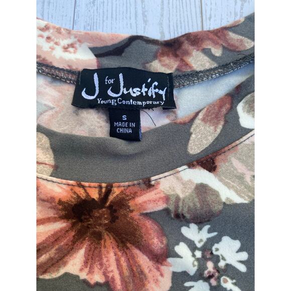 J for Justify Women’s Small Floral Long Sleeve Tunic Top Gray Pink Mauve NWOT - Picture 2 of 6